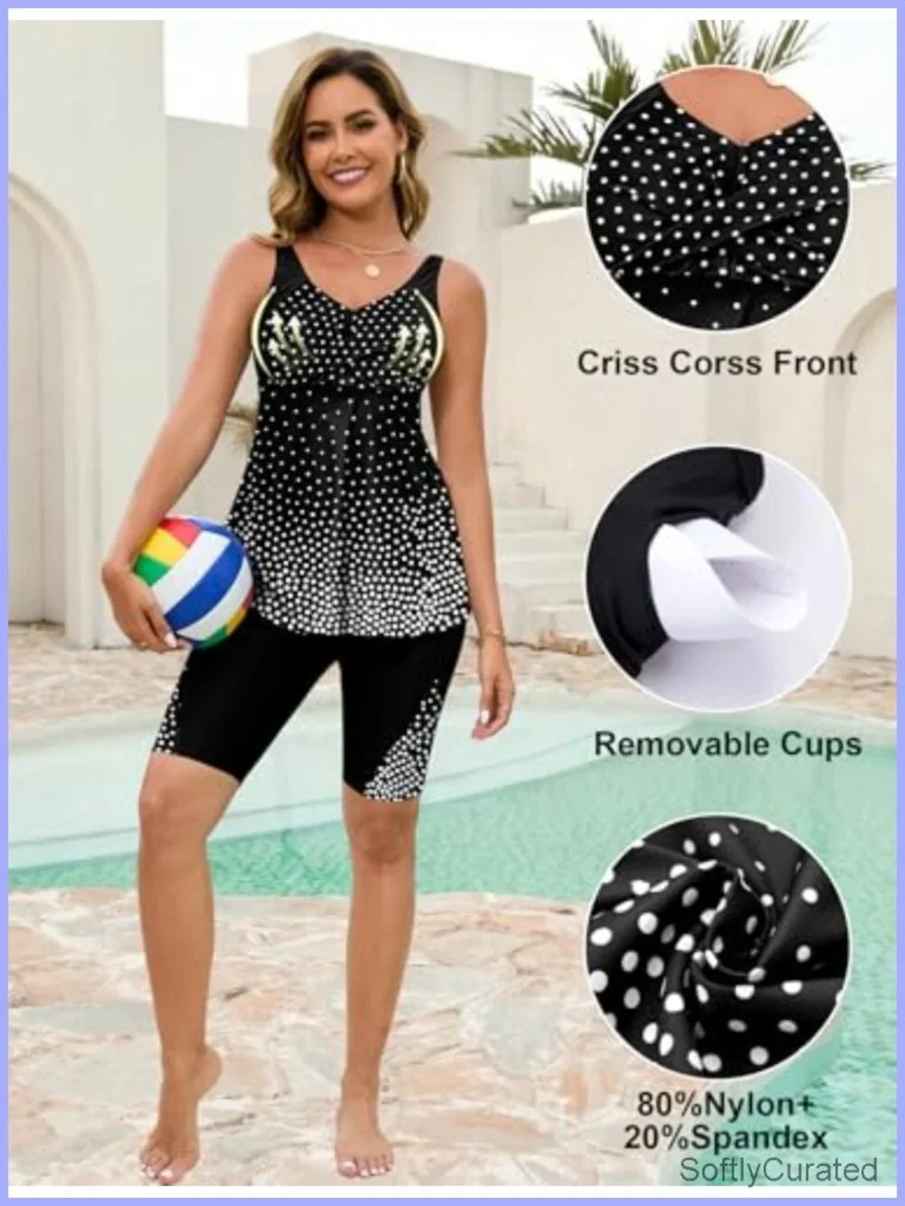 Plus Size Tankini Set with Tummy Control High Waist Swim Trunks